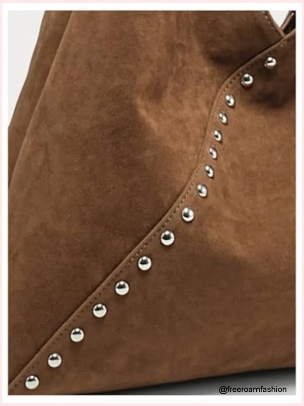 Large Capacity Faux Suede Hobo Shoulder Tote Bag with Studded Decor - Picture 5 of 5